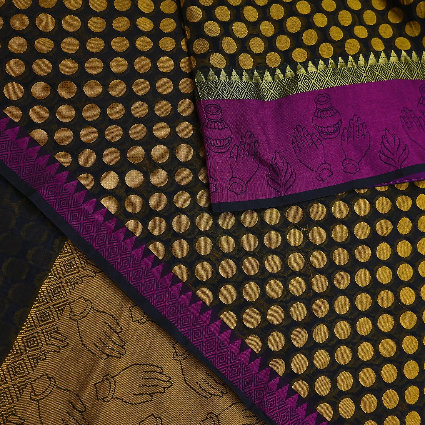 Indian Vintage Black Saree Artificial Silk Hand woven Sari Craft Fabric 5Yd Sewing Stripes Dress making Crafting Quilting Fringes