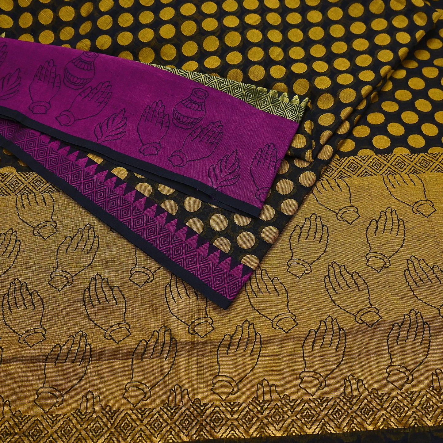 Indian Vintage Black Saree Artificial Silk Hand woven Sari Craft Fabric 5Yd Sewing Stripes Dress making Crafting Quilting Fringes