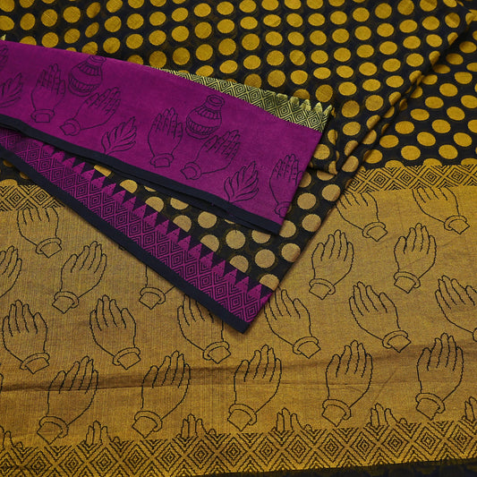 Indian Vintage Black Saree Artificial Silk Hand woven Sari Craft Fabric 5Yd Sewing Stripes Dress making Crafting Quilting Fringes