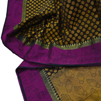 Indian Vintage Black Saree Artificial Silk Hand woven Sari Craft Fabric 5Yd Sewing Stripes Dress making Crafting Quilting Fringes