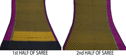 Indian Vintage Black Saree Artificial Silk Hand woven Sari Craft Fabric 5Yd Sewing Stripes Dress making Crafting Quilting Fringes