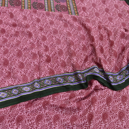 Indian Vintage Sari Pink Printed Pure Cotton Saree Craft Fabric 5Yd Soft Sewing Sarong Wrap Boho Floral Dress making Crafting