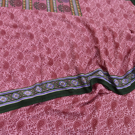 Indian Vintage Sari Pink Printed Pure Cotton Saree Craft Fabric 5Yd Soft Sewing Sarong Wrap Boho Floral Dress making Crafting