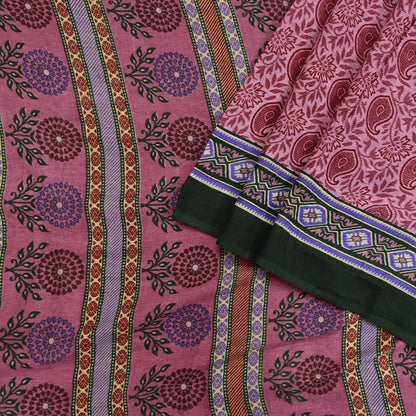 Indian Vintage Sari Pink Printed Pure Cotton Saree Craft Fabric 5Yd Soft Sewing Sarong Wrap Boho Floral Dress making Crafting