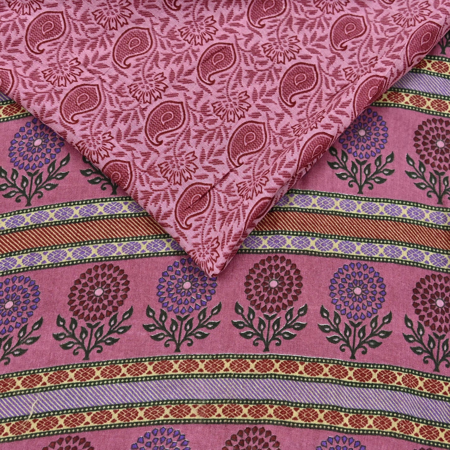 Indian Vintage Sari Pink Printed Pure Cotton Saree Craft Fabric 5Yd Soft Sewing Sarong Wrap Boho Floral Dress making Crafting