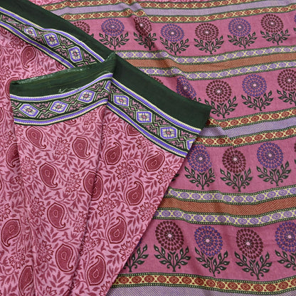 Indian Vintage Sari Pink Printed Pure Cotton Saree Craft Fabric 5Yd Soft Sewing Sarong Wrap Boho Floral Dress making Crafting