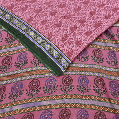 Indian Vintage Sari Pink Printed Pure Cotton Saree Craft Fabric 5Yd Soft Sewing Sarong Wrap Boho Floral Dress making Crafting