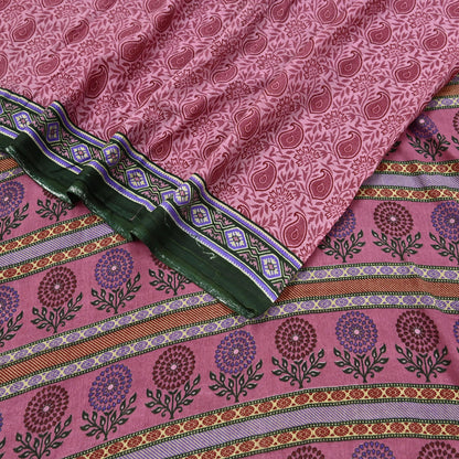 Indian Vintage Sari Pink Printed Pure Cotton Saree Craft Fabric 5Yd Soft Sewing Sarong Wrap Boho Floral Dress making Crafting