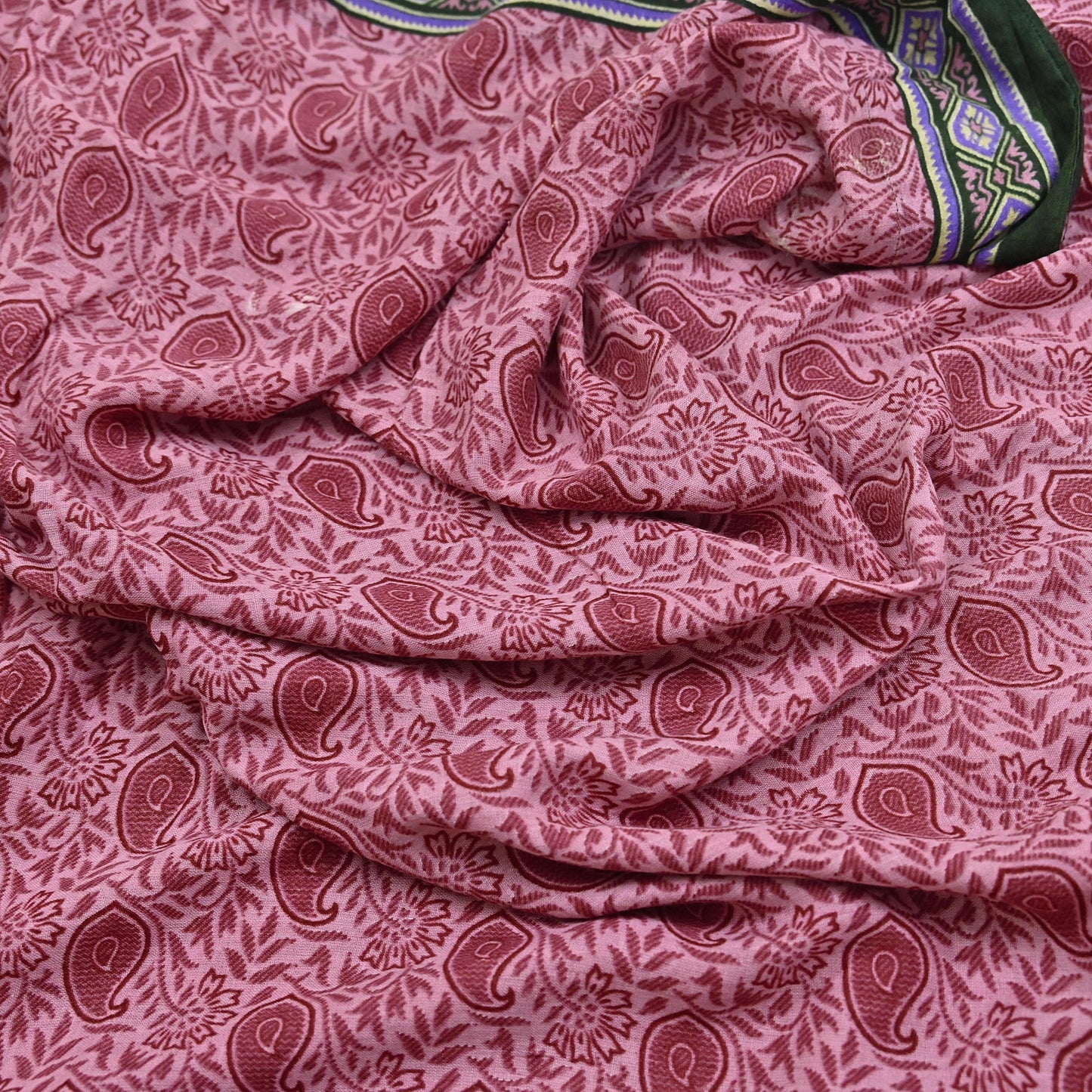 Indian Vintage Sari Pink Printed Pure Cotton Saree Craft Fabric 5Yd Soft Sewing Sarong Wrap Boho Floral Dress making Crafting