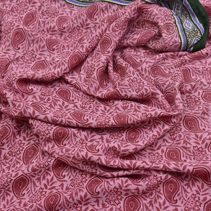 Indian Vintage Sari Pink Printed Pure Cotton Saree Craft Fabric 5Yd Soft Sewing Sarong Wrap Boho Floral Dress making Crafting