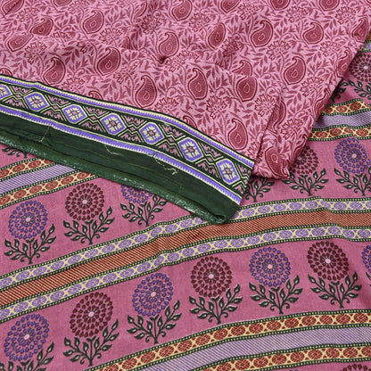 Indian Vintage Sari Pink Printed Pure Cotton Saree Craft Fabric 5Yd Soft Sewing Sarong Wrap Boho Floral Dress making Crafting