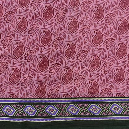 Indian Vintage Sari Pink Printed Pure Cotton Saree Craft Fabric 5Yd Soft Sewing Sarong Wrap Boho Floral Dress making Crafting