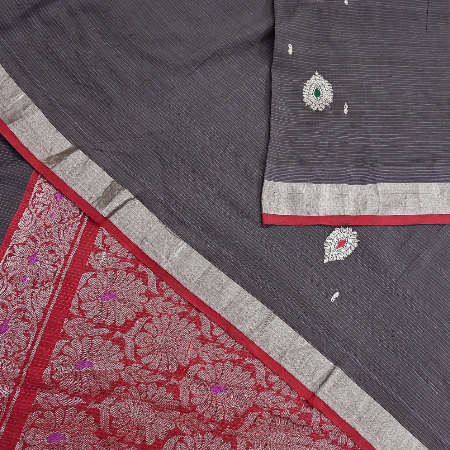 Indian Vintage Sari Red & Brown Pure Cotton Hand Woven Sarees Craft Fabric 5yd Ethnic Crafting Upcycle Quilting Dress Making Quilting Zari