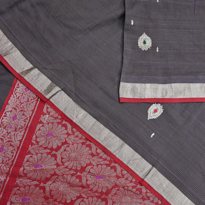 Indian Vintage Sari Red & Brown Pure Cotton Hand Woven Sarees Craft Fabric 5yd Ethnic Crafting Upcycle Quilting Dress Making Quilting Zari