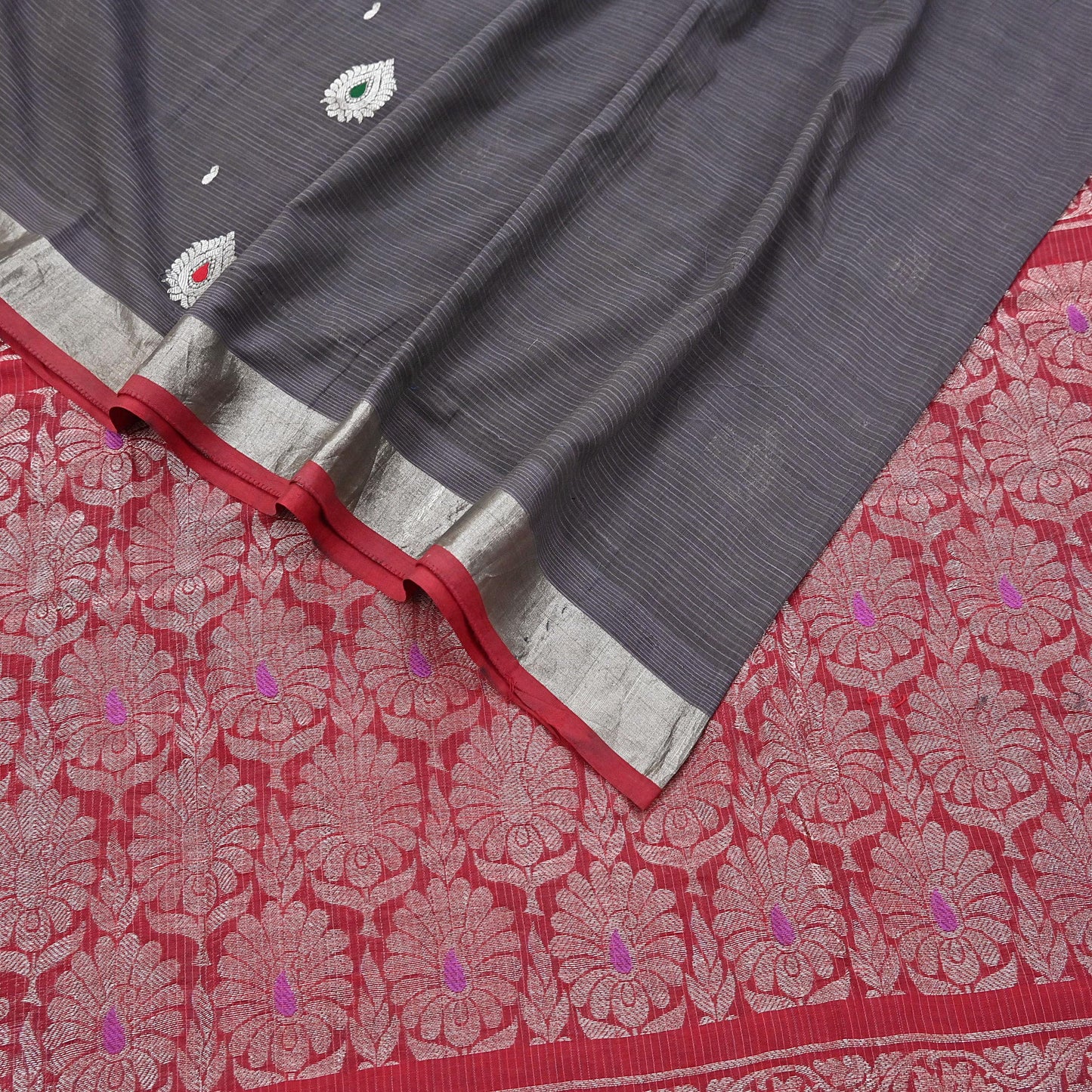 Indian Vintage Sari Red & Brown Pure Cotton Hand Woven Sarees Craft Fabric 5yd Ethnic Crafting Upcycle Quilting Dress Making Quilting Zari