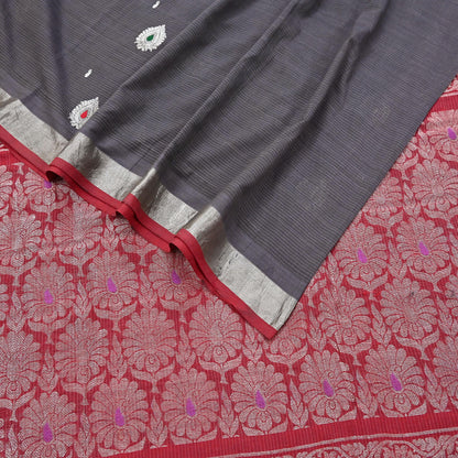 Indian Vintage Sari Red & Brown Pure Cotton Hand Woven Sarees Craft Fabric 5yd Ethnic Crafting Upcycle Quilting Dress Making Quilting Zari