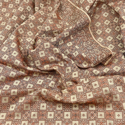 Indian Vintage Heavy Beige Hand Woven Saree 100% Pure Silk Sari 6Yard Floral Dress making Crafting Quilting Upcycle