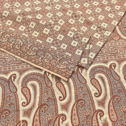 Indian Vintage Heavy Beige Hand Woven Saree 100% Pure Silk Sari 6Yard Floral Dress making Crafting Quilting Upcycle