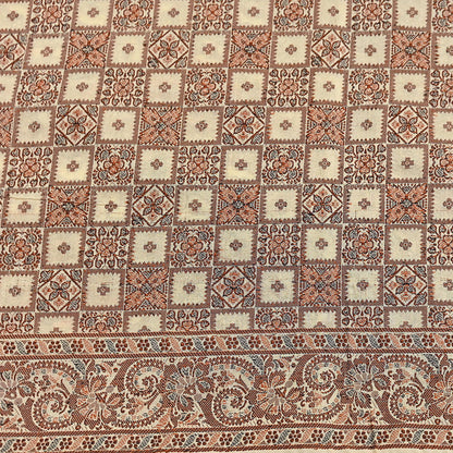 Indian Vintage Heavy Beige Hand Woven Saree 100% Pure Silk Sari 6Yard Floral Dress making Crafting Quilting Upcycle