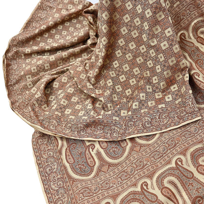 Indian Vintage Heavy Beige Hand Woven Saree 100% Pure Silk Sari 6Yard Floral Dress making Crafting Quilting Upcycle