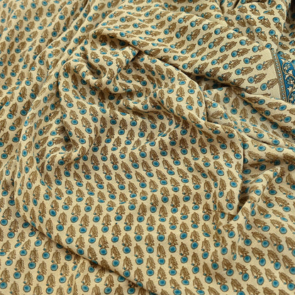 Indian Vintage blue & Beige Pure Crepe Silk Saree Floral Print 5 Yards Soft Sewing Fabric for Dressmaking, Quilting, Crafting Upcycling