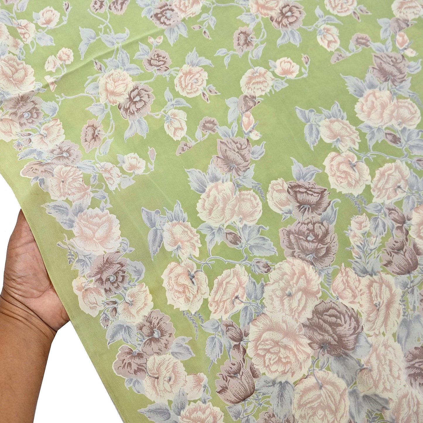 Indian Vintage Sari Sage Green Pure Crepe Silk Printed Saree 5yard Sewing Quilting Floral Soft Craft Fabric Wrap