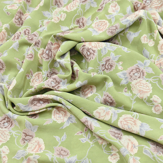 Indian Vintage Sari Sage Green Pure Crepe Silk Printed Saree 5yard Sewing Quilting Floral Soft Craft Fabric Wrap
