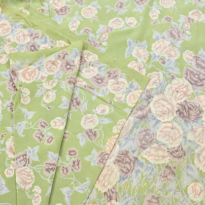 Indian Vintage Sari Sage Green Pure Crepe Silk Printed Saree 5yard Sewing Quilting Floral Soft Craft Fabric Wrap