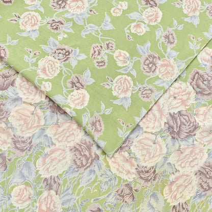 Indian Vintage Sari Sage Green Pure Crepe Silk Printed Saree 5yard Sewing Quilting Floral Soft Craft Fabric Wrap