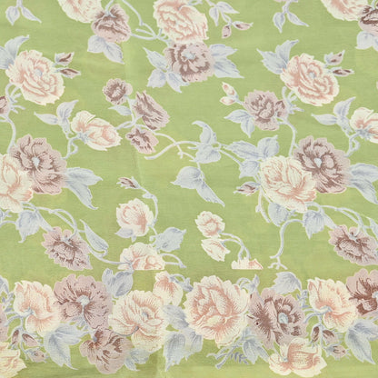 Indian Vintage Sari Sage Green Pure Crepe Silk Printed Saree 5yard Sewing Quilting Floral Soft Craft Fabric Wrap