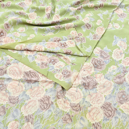 Indian Vintage Sari Sage Green Pure Crepe Silk Printed Saree 5yard Sewing Quilting Floral Soft Craft Fabric Wrap