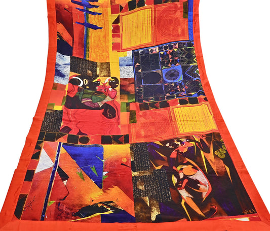 Indian Vintage Saree Multi Pure Silk Digital Printed Sari 6yd Sewing Floral Soft Craft Fabric Dress Making Crafting Quilting