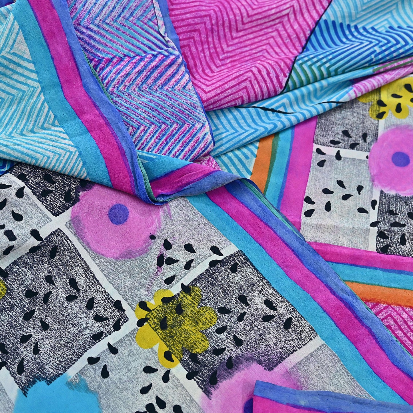 Indian Vintage Sari Multi Pure Crepe Silk Printed Saree 5yard Sewing Geometric Craft Fabric Wrap Dress Making Crafting Quilting