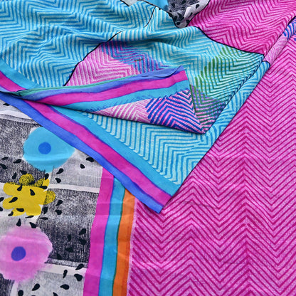 Indian Vintage Sari Multi Pure Crepe Silk Printed Saree 5yard Sewing Geometric Craft Fabric Wrap Dress Making Crafting Quilting