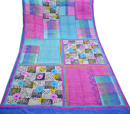 Indian Vintage Sari Multi Pure Crepe Silk Printed Saree 5yard Sewing Geometric Craft Fabric Wrap Dress Making Crafting Quilting