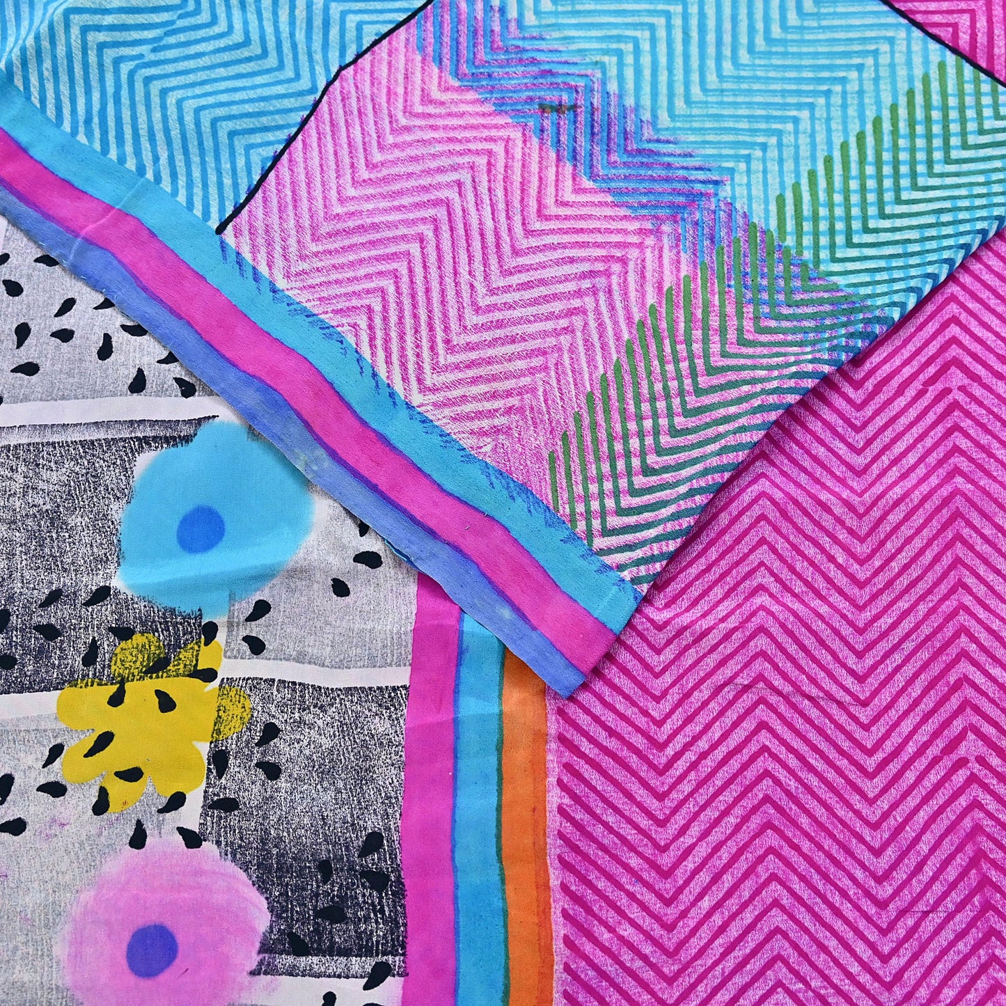 Indian Vintage Sari Multi Pure Crepe Silk Printed Saree 5yard Sewing Geometric Craft Fabric Wrap Dress Making Crafting Quilting