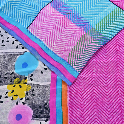 Indian Vintage Sari Multi Pure Crepe Silk Printed Saree 5yard Sewing Geometric Craft Fabric Wrap Dress Making Crafting Quilting