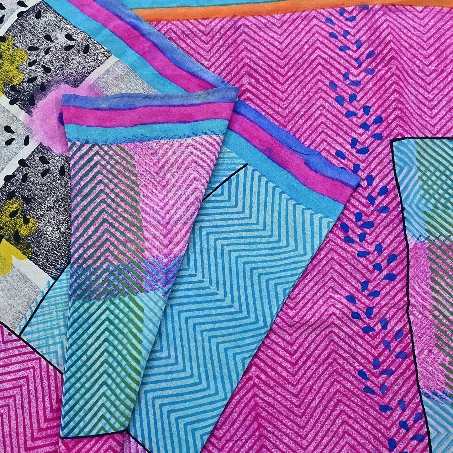 Indian Vintage Sari Multi Pure Crepe Silk Printed Saree 5yard Sewing Geometric Craft Fabric Wrap Dress Making Crafting Quilting