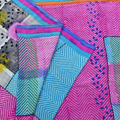 Indian Vintage Sari Multi Pure Crepe Silk Printed Saree 5yard Sewing Geometric Craft Fabric Wrap Dress Making Crafting Quilting