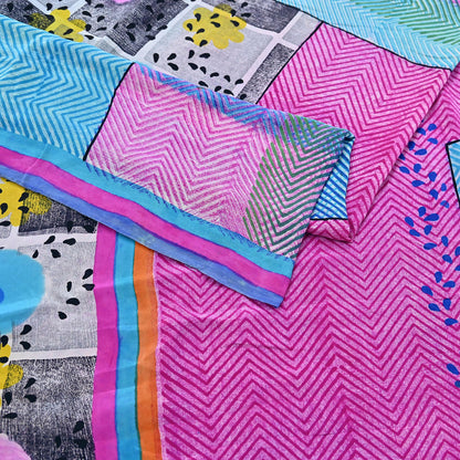 Indian Vintage Sari Multi Pure Crepe Silk Printed Saree 5yard Sewing Geometric Craft Fabric Wrap Dress Making Crafting Quilting