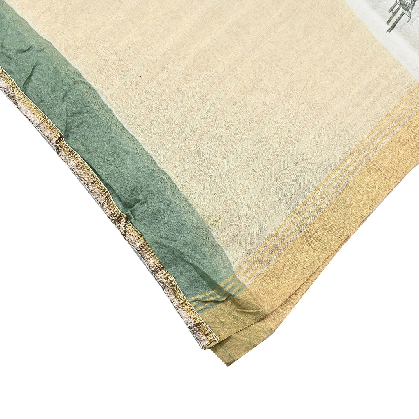 Indian Vintage Dupatta Ivory Dupatta Long Stole Block Print Pure Chanderi Silk Scarves Veil Golden Border