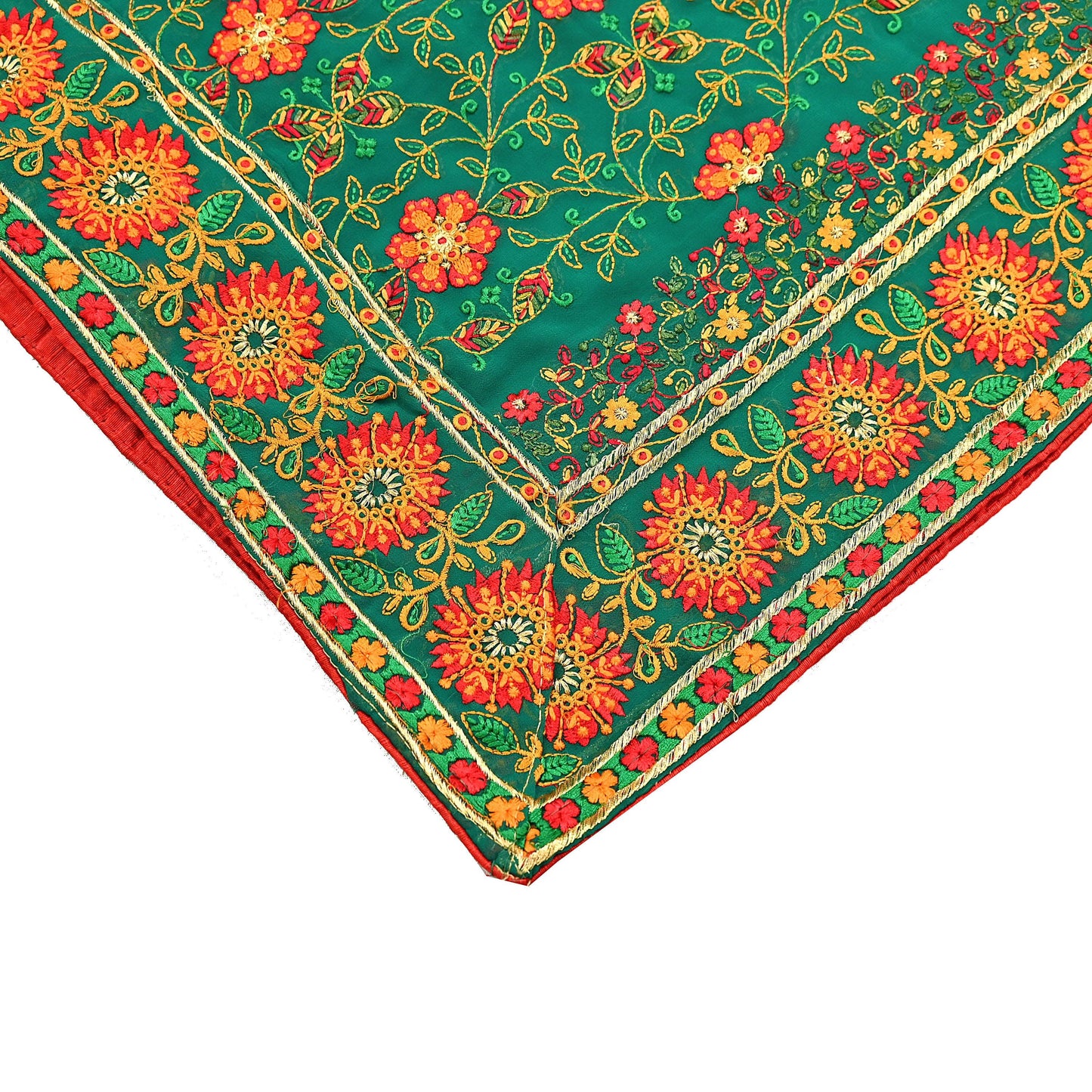Indian Vintage Dupatta Green Pure Georgette silk Long Stole Embroidered Scarves Stole Veil Wrap