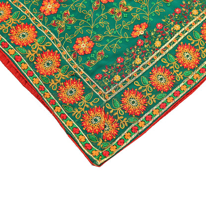 Indian Vintage Dupatta Green Pure Georgette silk Long Stole Embroidered Scarves Stole Veil Wrap