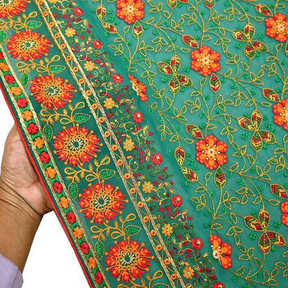 Indian Vintage Dupatta Green Pure Georgette silk Long Stole Embroidered Scarves Stole Veil Wrap