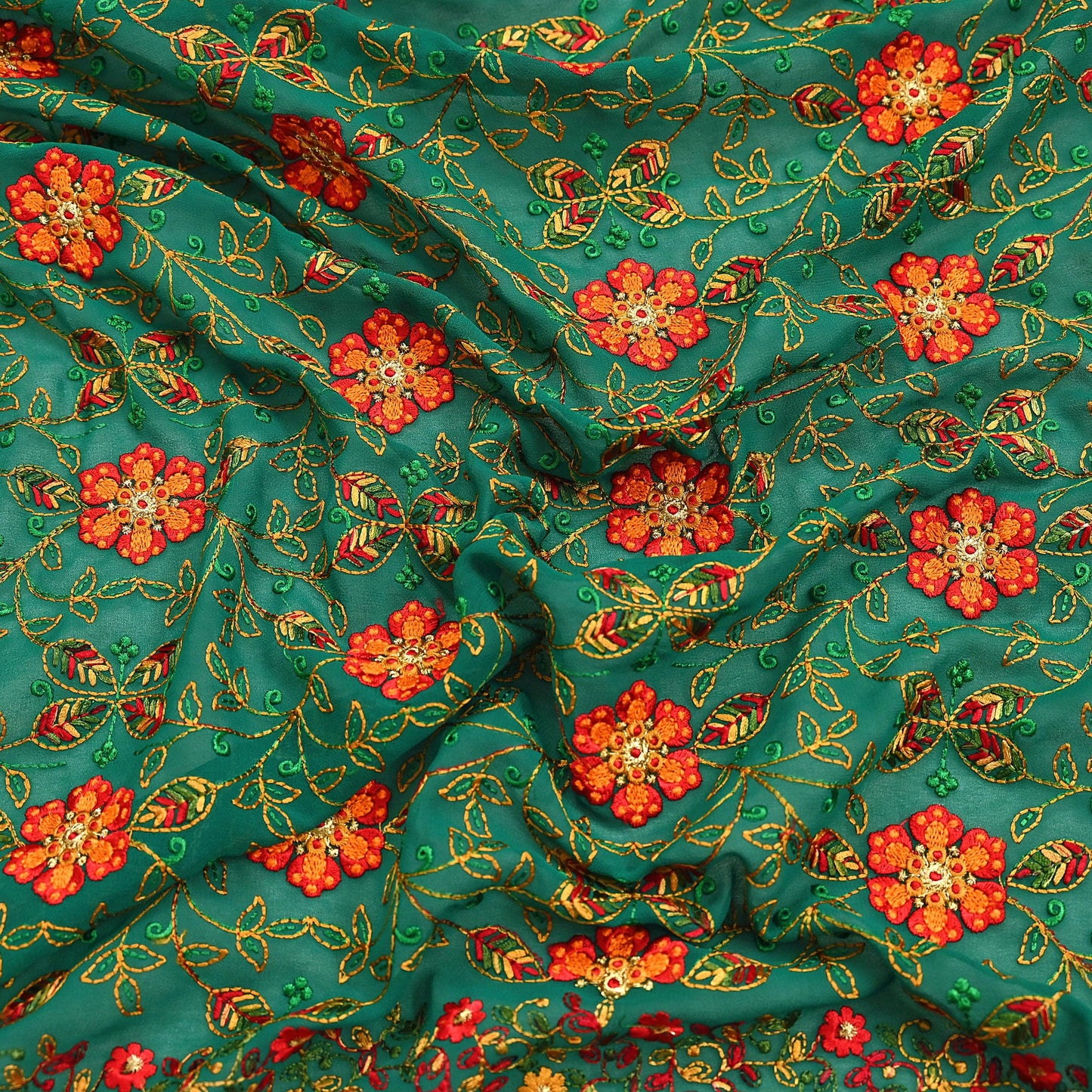 Indian Vintage Dupatta Green Pure Georgette silk Long Stole Embroidered Scarves Stole Veil Wrap