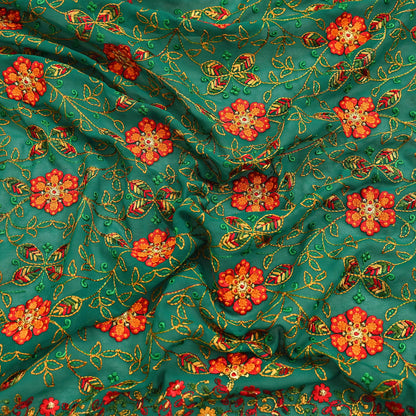 Indian Vintage Dupatta Green Pure Georgette silk Long Stole Embroidered Scarves Stole Veil Wrap