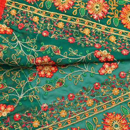 Indian Vintage Dupatta Green Pure Georgette silk Long Stole Embroidered Scarves Stole Veil Wrap