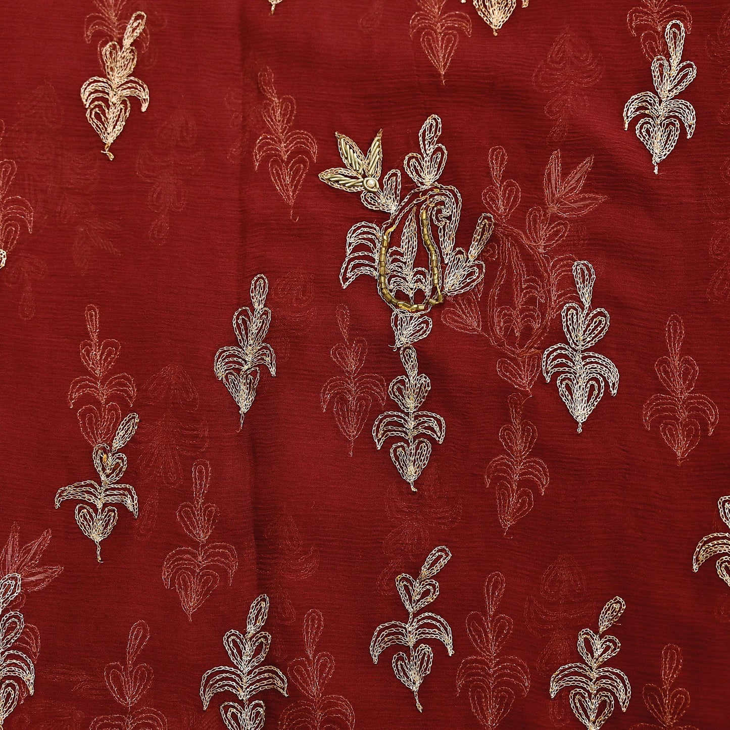 Indian Vintage Heavy Red Dupatta Pure Chiffon silk Long Stole Hand Embroidered Scarves Floral Design Stole Veil Wrap Zari Zardozi