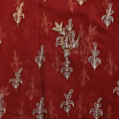 Indian Vintage Heavy Red Dupatta Pure Chiffon silk Long Stole Hand Embroidered Scarves Floral Design Stole Veil Wrap Zari Zardozi