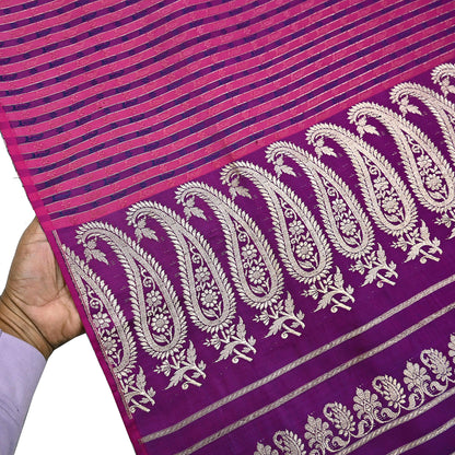 Indian Vintage Sari Purple Heavy Wedding Pure Satin Silk Woven Banarasi Brocade Saree Zari 5Yd Craft Fabric Ethnic Dress making Crafting